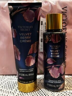 (Inventory 44) Victoria's Secret Velvet Berry Crème Lotion & Mist - Navy & Pink